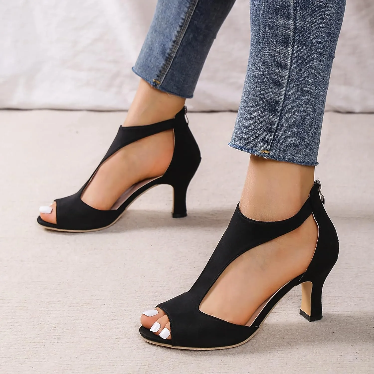 Sandal Heels Comfortable Walking Strappy Sandals for Women Sandals Women's Chunky Low Heels Open Toe Sandals