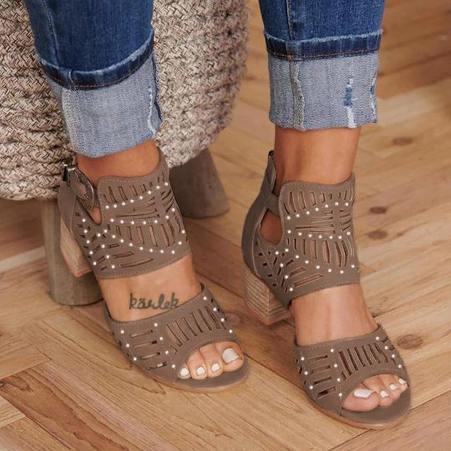 Sandal Heels for Women Open Toe Ankle Strap Stylish Heeled Sandals Beige Heels Women's Lace Up Heeled Sandals