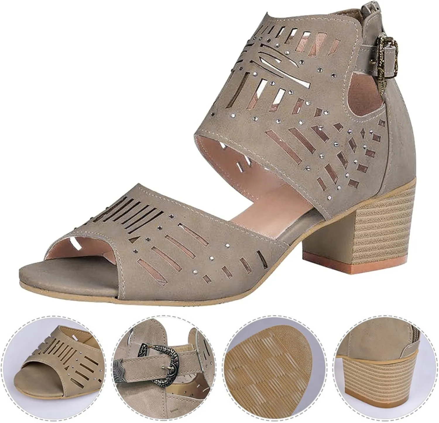 Sandal Heels for Women Open Toe Ankle Strap Stylish Heeled Sandals Beige Heels Women's Lace Up Heeled Sandals