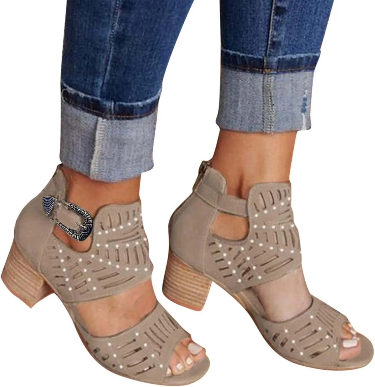 Sandal Heels for Women Open Toe Ankle Strap Stylish Heeled Sandals Beige Heels Women's Lace Up Heeled Sandals