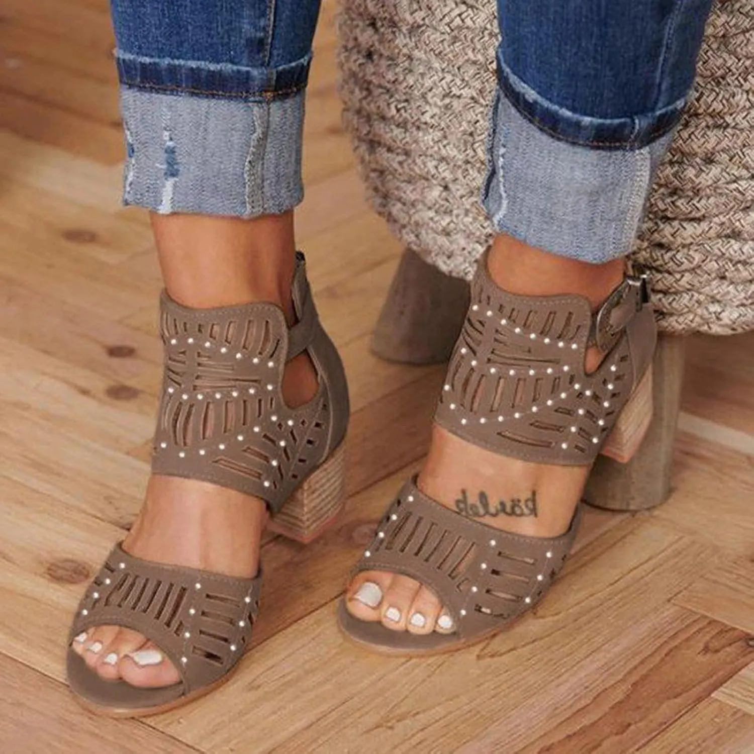 Sandal Heels for Women Open Toe Ankle Strap Stylish Heeled Sandals Beige Heels Women's Lace Up Heeled Sandals