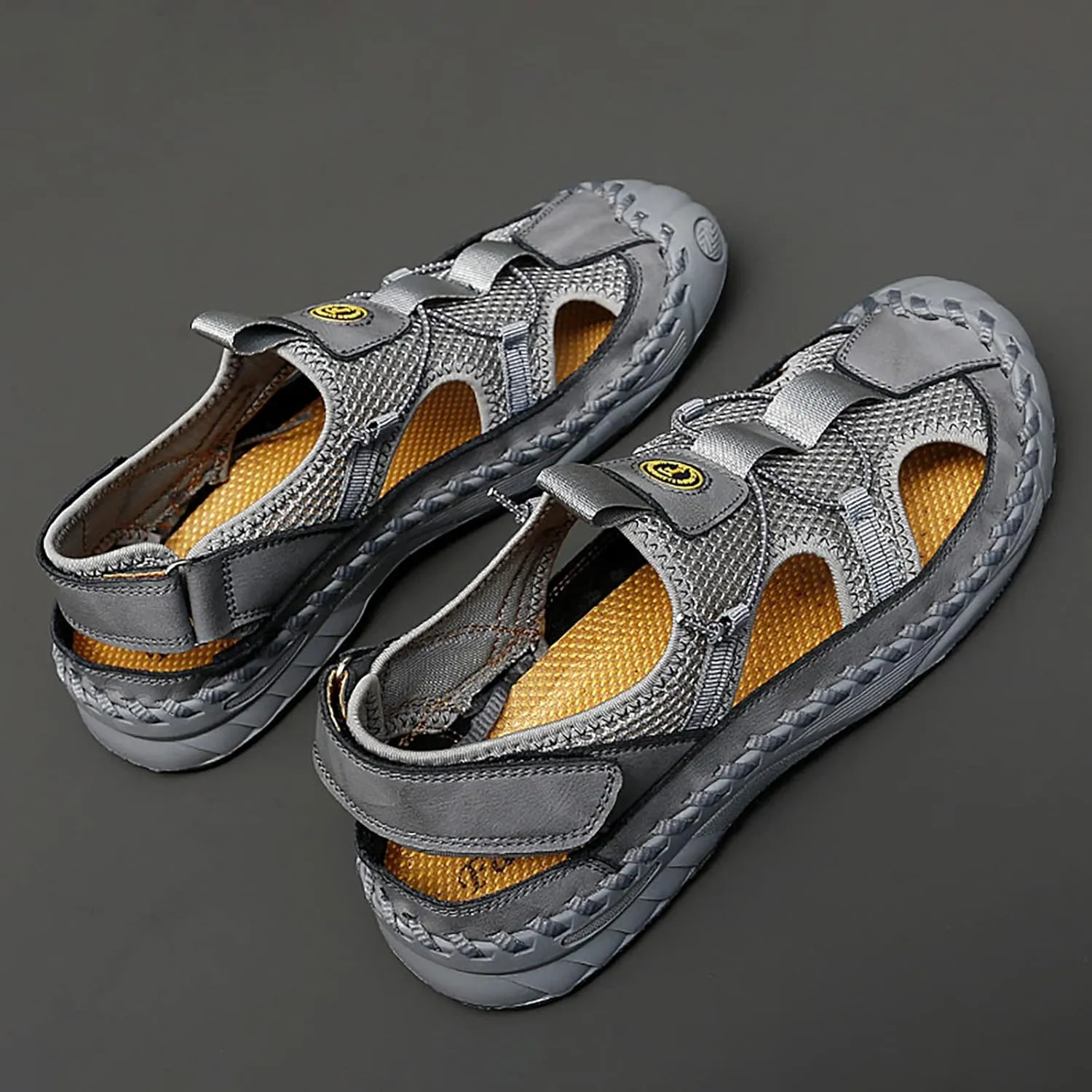 Sandals For Men Outdoor Summer Casual Thick Cushion Beach Water Fisherman Sandal Close Toe Water Shoes with Adjustable Strap