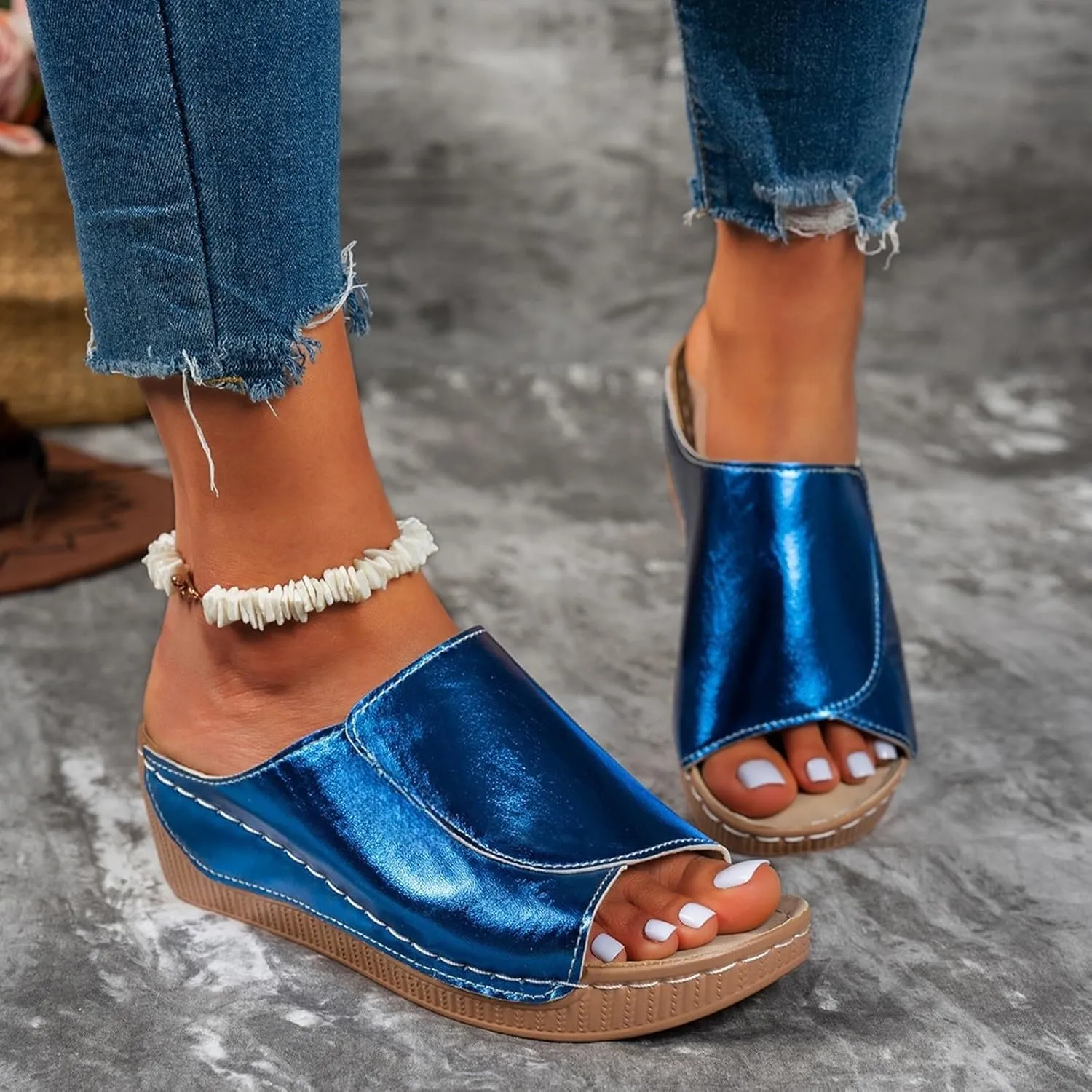 Sandals for Women 2025 Casual Width Wedge Sandals Summer Beach Vacation Breathable Orthopedic Walking Shoes Solid Color Trendy Dress Sandal Platform Slippers Shoes 2025