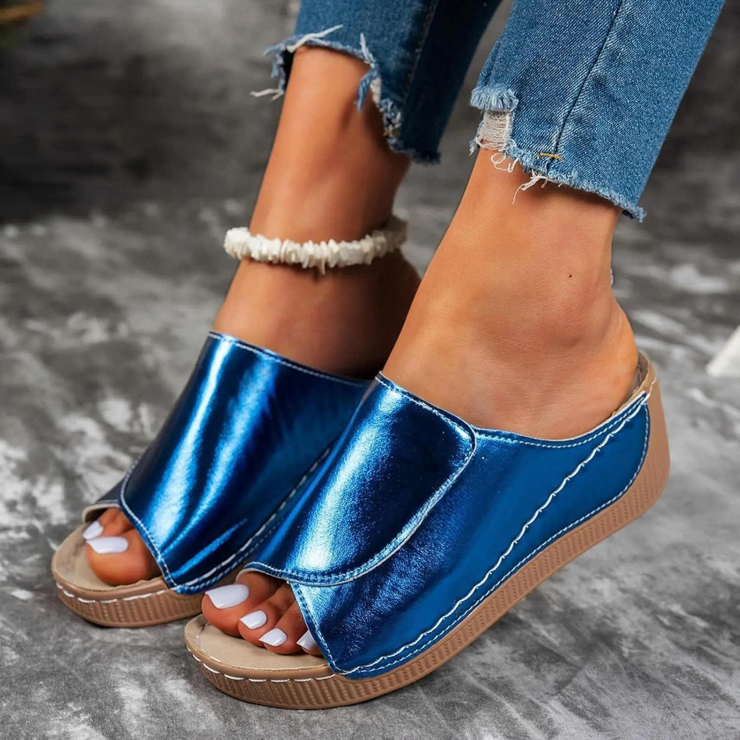 Sandals for Women 2025 Casual Width Wedge Sandals Summer Beach Vacation Breathable Orthopedic Walking Shoes Solid Color Trendy Dress Sandal Platform Slippers Shoes 2025