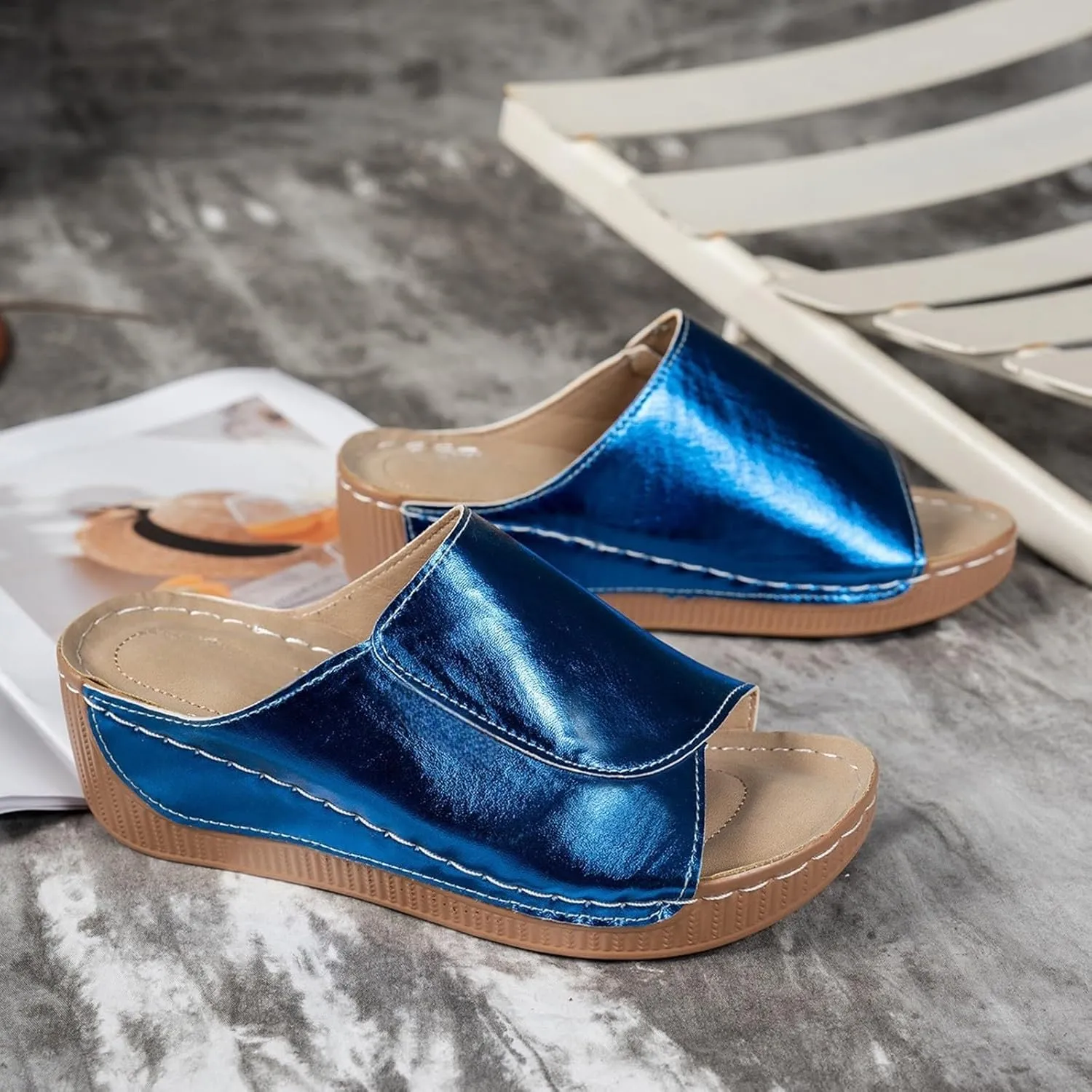 Sandals for Women 2025 Casual Width Wedge Sandals Summer Beach Vacation Breathable Orthopedic Walking Shoes Solid Color Trendy Dress Sandal Platform Slippers Shoes 2025