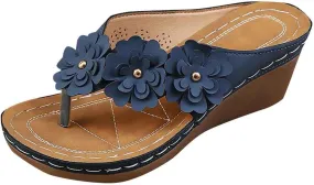 Sandals for Women Comfortable Wedge Platform Flip Flops Flat Open Toe Silppers Dressy Casual Walking Shoes Chic Flower Beach Vacation Sandals with Arch Support