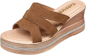 Sandals for Women Wedge Shoes Fashionable And Versatile Slippers For Women Open Toe Platform Shoes Thick Soled High