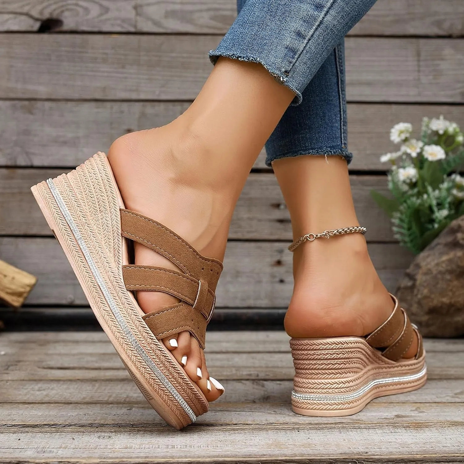 Sandals for Women Wedge Shoes Fashionable And Versatile Slippers For Women Open Toe Platform Shoes Thick Soled High