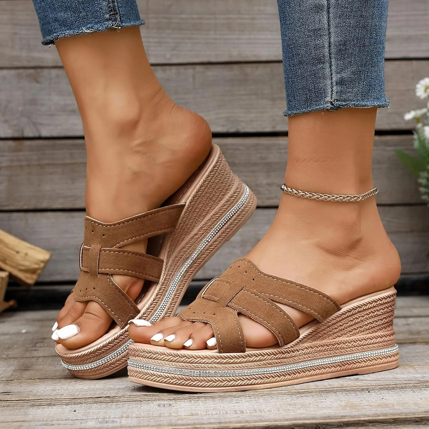 Sandals for Women Wedge Shoes Fashionable And Versatile Slippers For Women Open Toe Platform Shoes Thick Soled High
