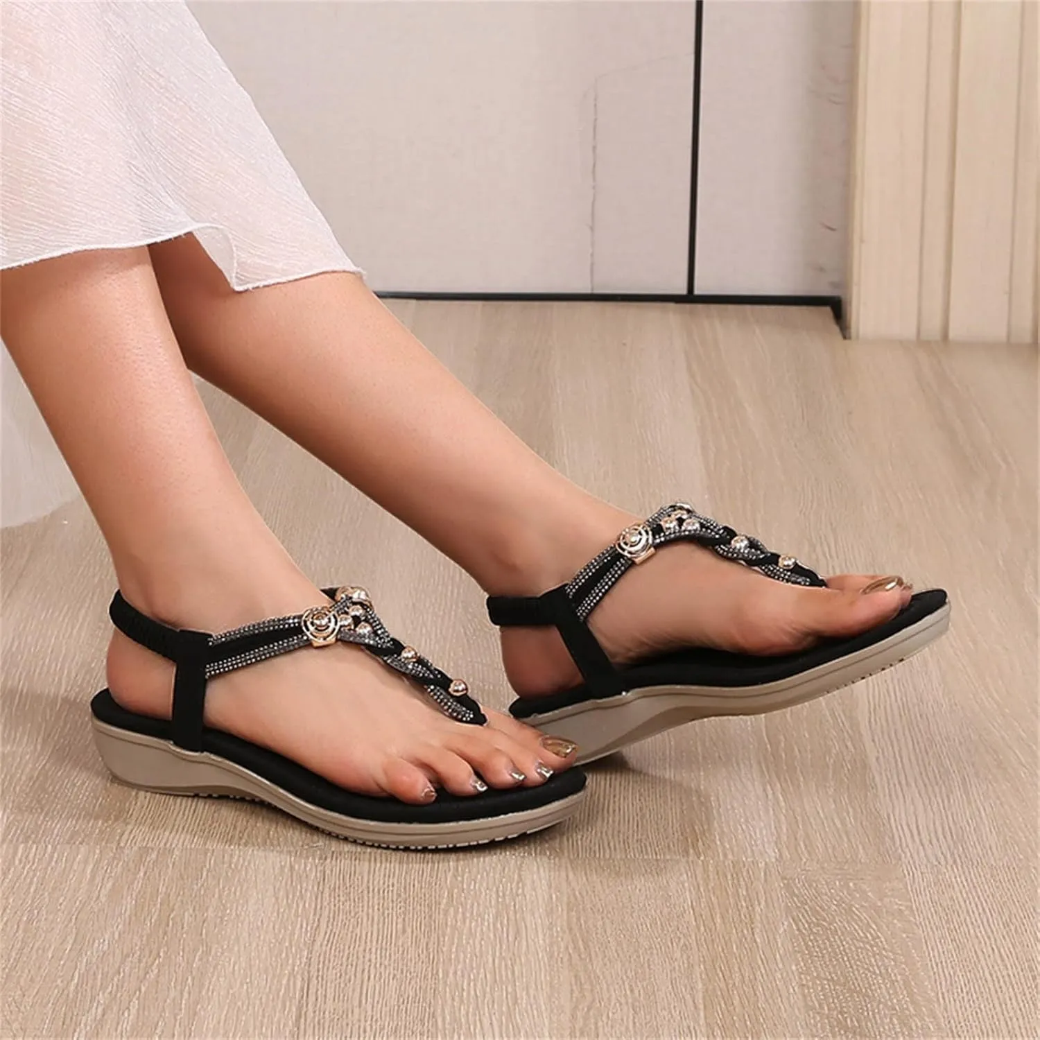 Sandals for Women Womens Flat Sandals Slip on Summer Leather Sandals Women's Comfortable Casual Flat Sandals