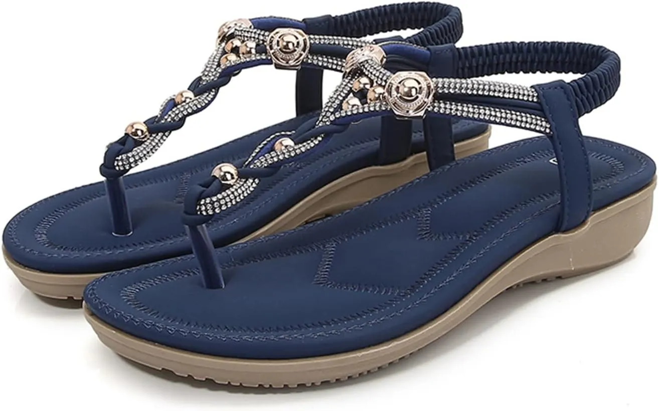 Sandals for Women Womens Flat Sandals Slip on Summer Leather Sandals Women's Comfortable Casual Flat Sandals