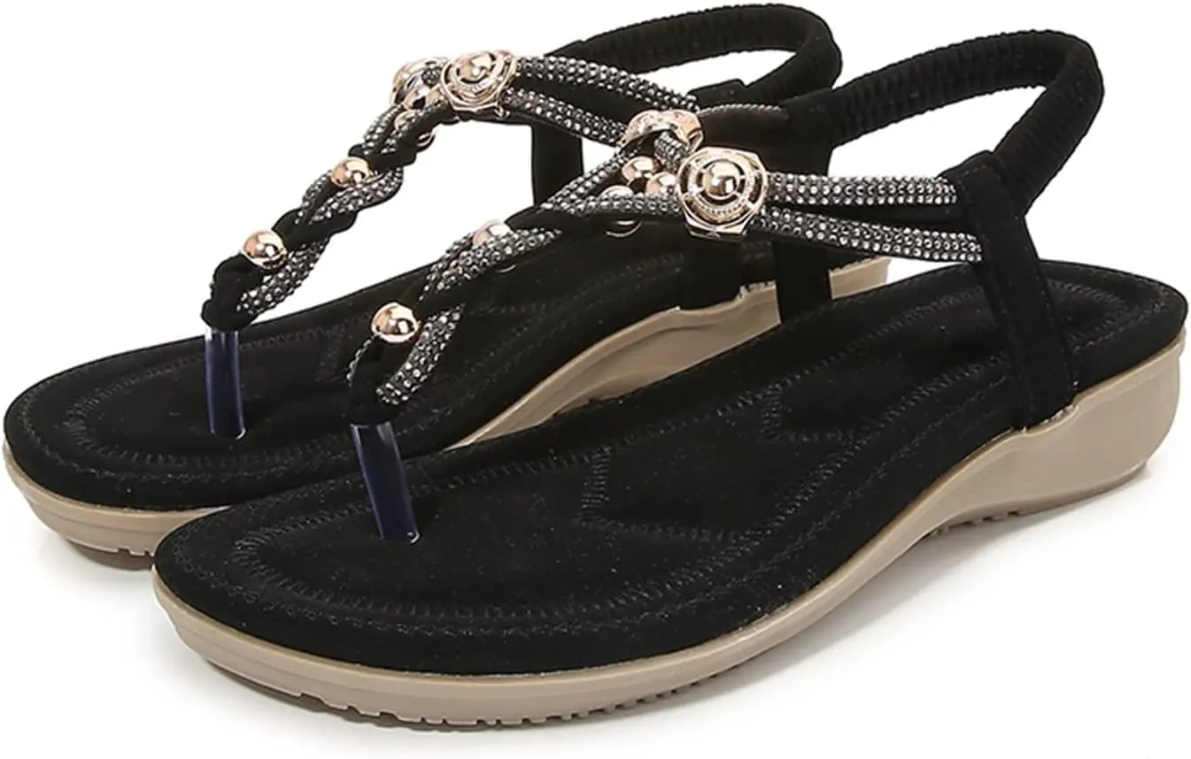 Sandals for Women Womens Flat Sandals Slip on Summer Leather Sandals Women's Comfortable Casual Flat Sandals