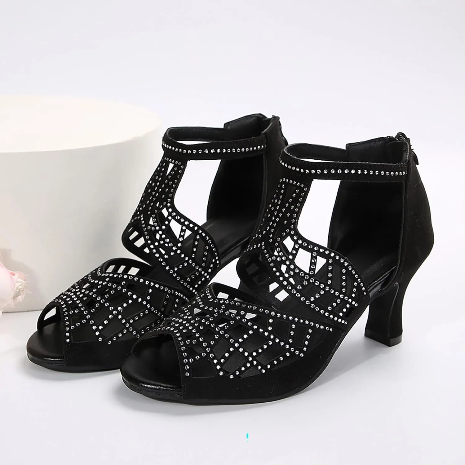 Sandals For Women Zip Back Rhinestone Cutout Open Toe Dance Shoes Heels Wedding Sandals for Women Wide Width