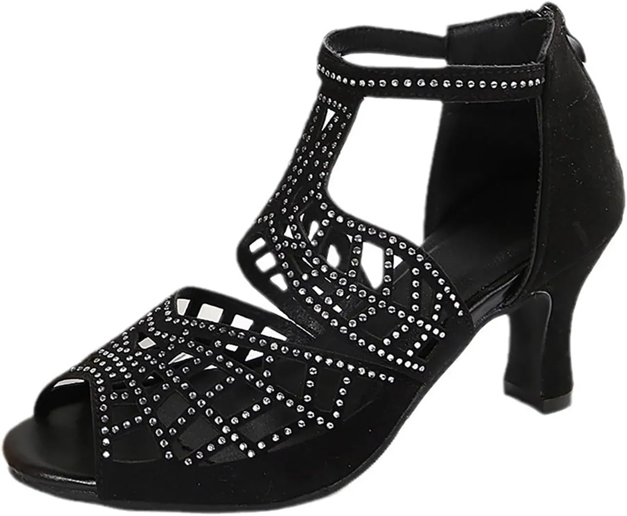 Sandals For Women Zip Back Rhinestone Cutout Open Toe Dance Shoes Heels Wedding Sandals for Women Wide Width