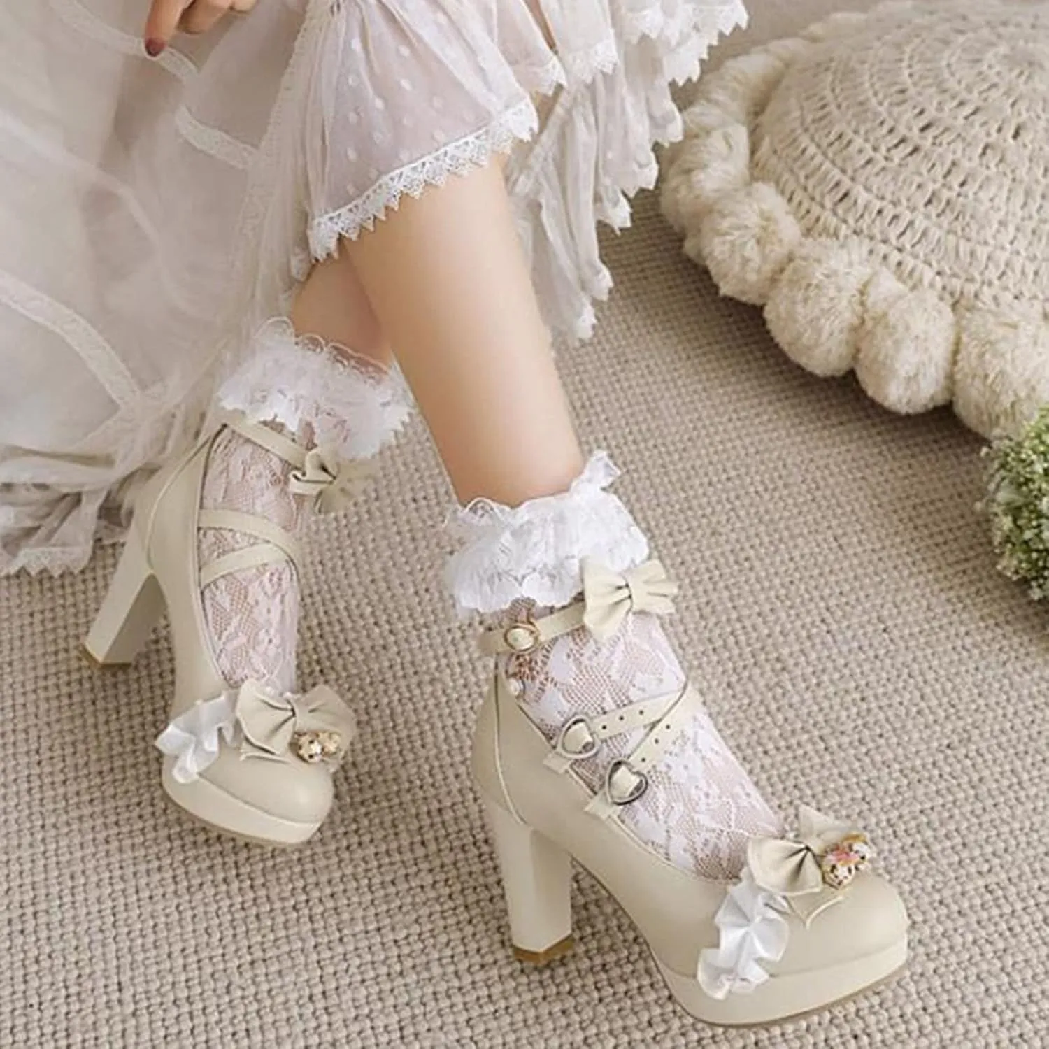 Sandals Sweet And Fresh Lace Bow Thick Sole Ladies Fairy High Heel Sandals Ash Shoes Women Sandals
