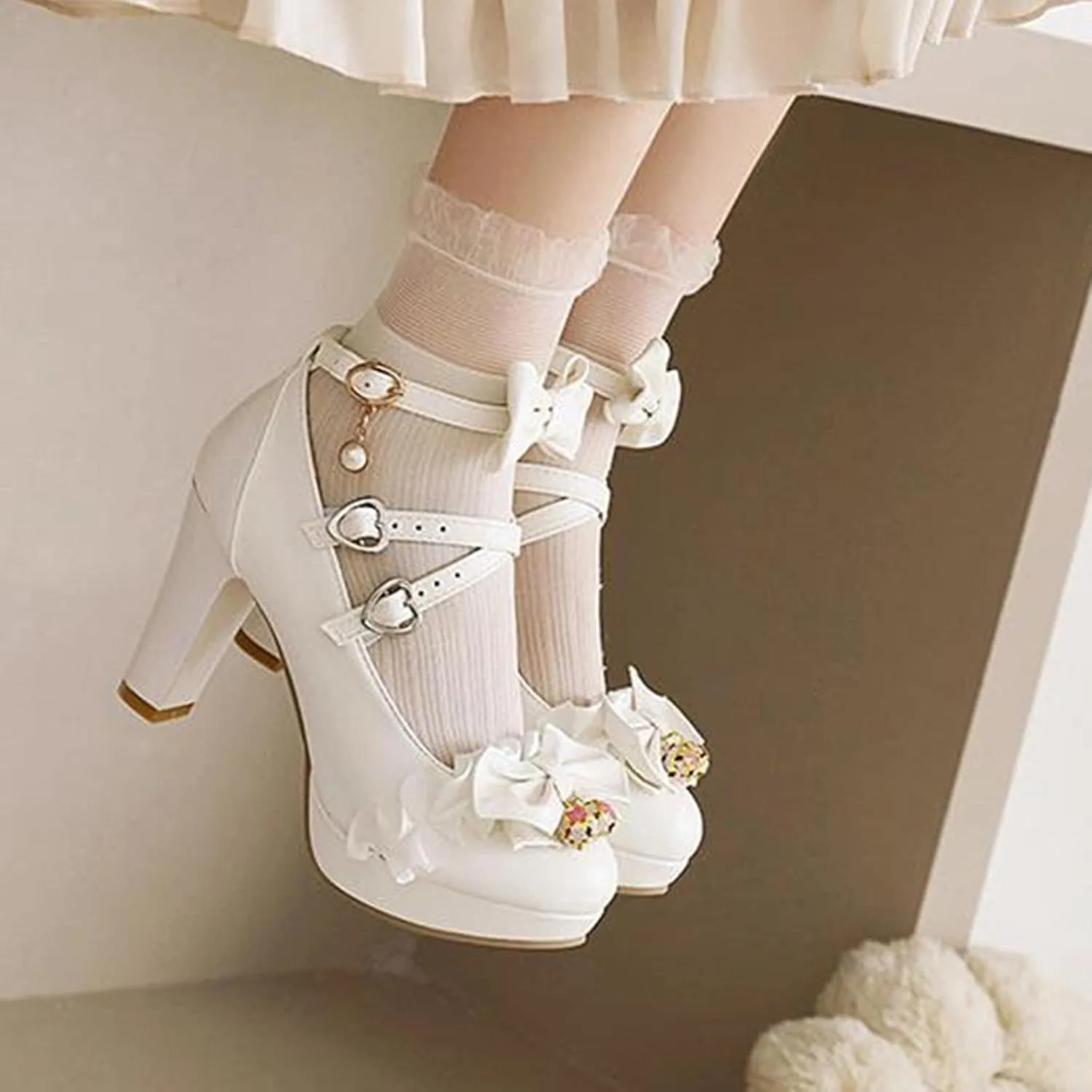 Sandals Sweet And Fresh Lace Bow Thick Sole Ladies Fairy High Heel Sandals Ash Shoes Women Sandals