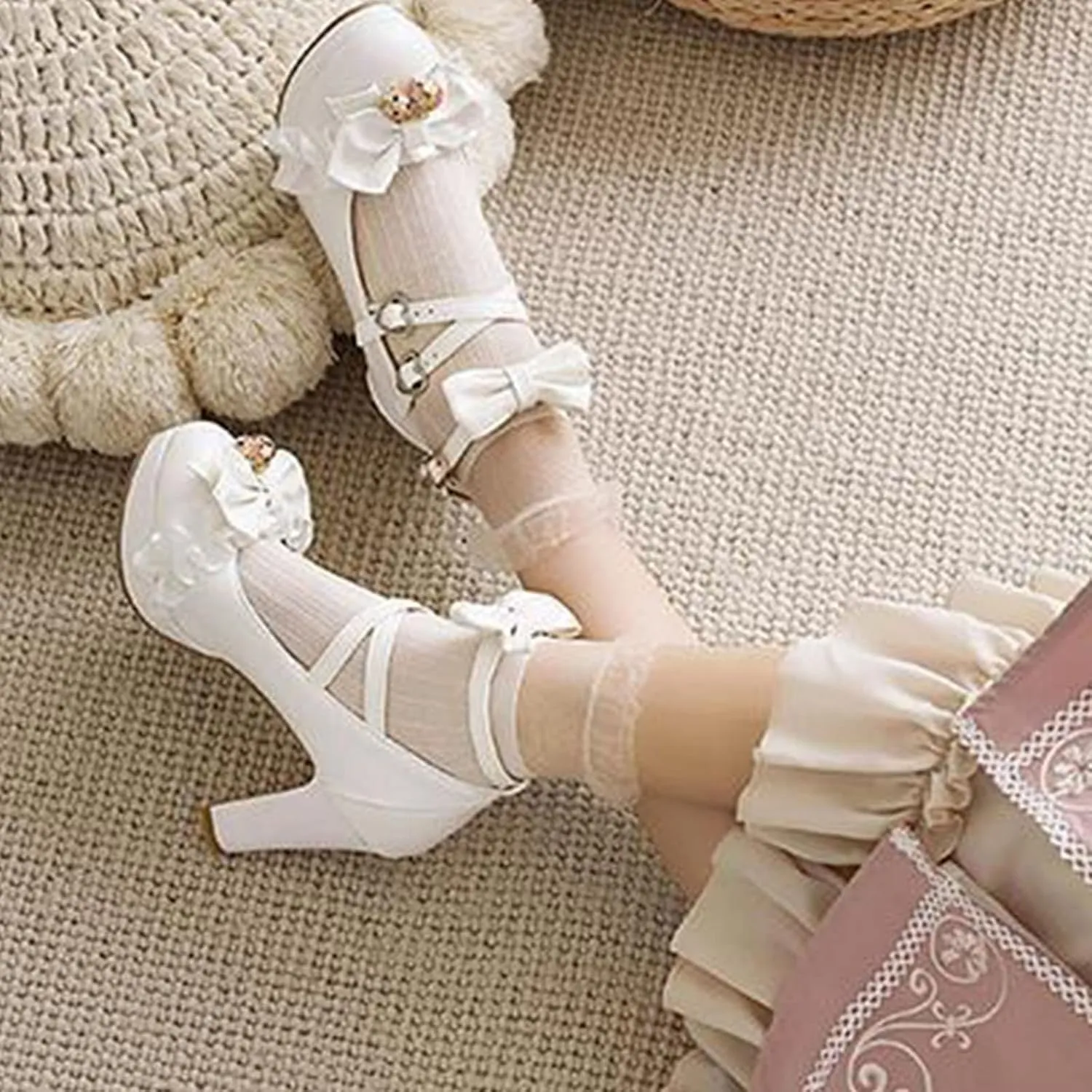 Sandals Sweet And Fresh Lace Bow Thick Sole Ladies Fairy High Heel Sandals Ash Shoes Women Sandals