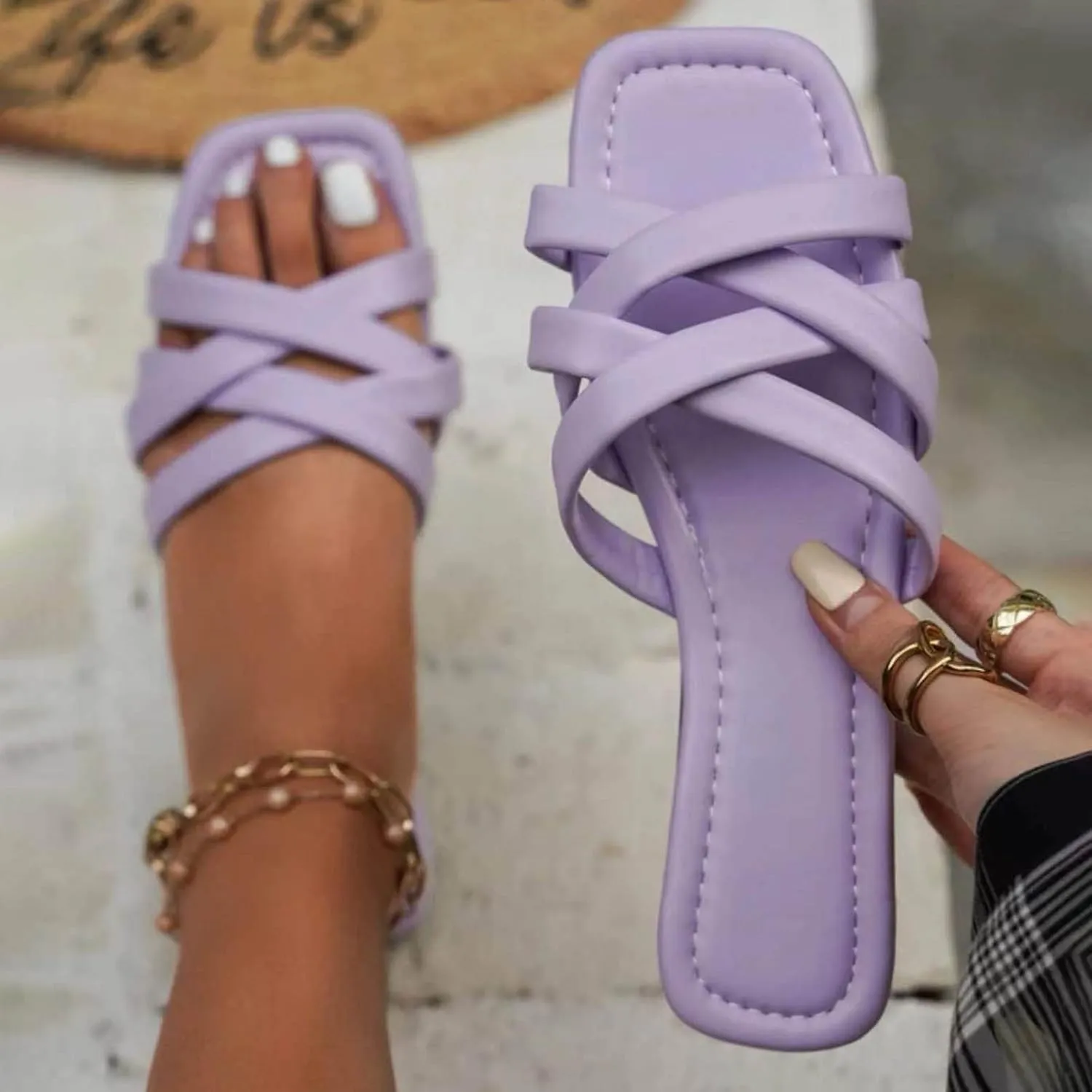 Sandals Women Dressy Summer Solid Sandals Slippers Ladies Casual For Women Fashion Flat Shoes Women's slipper
