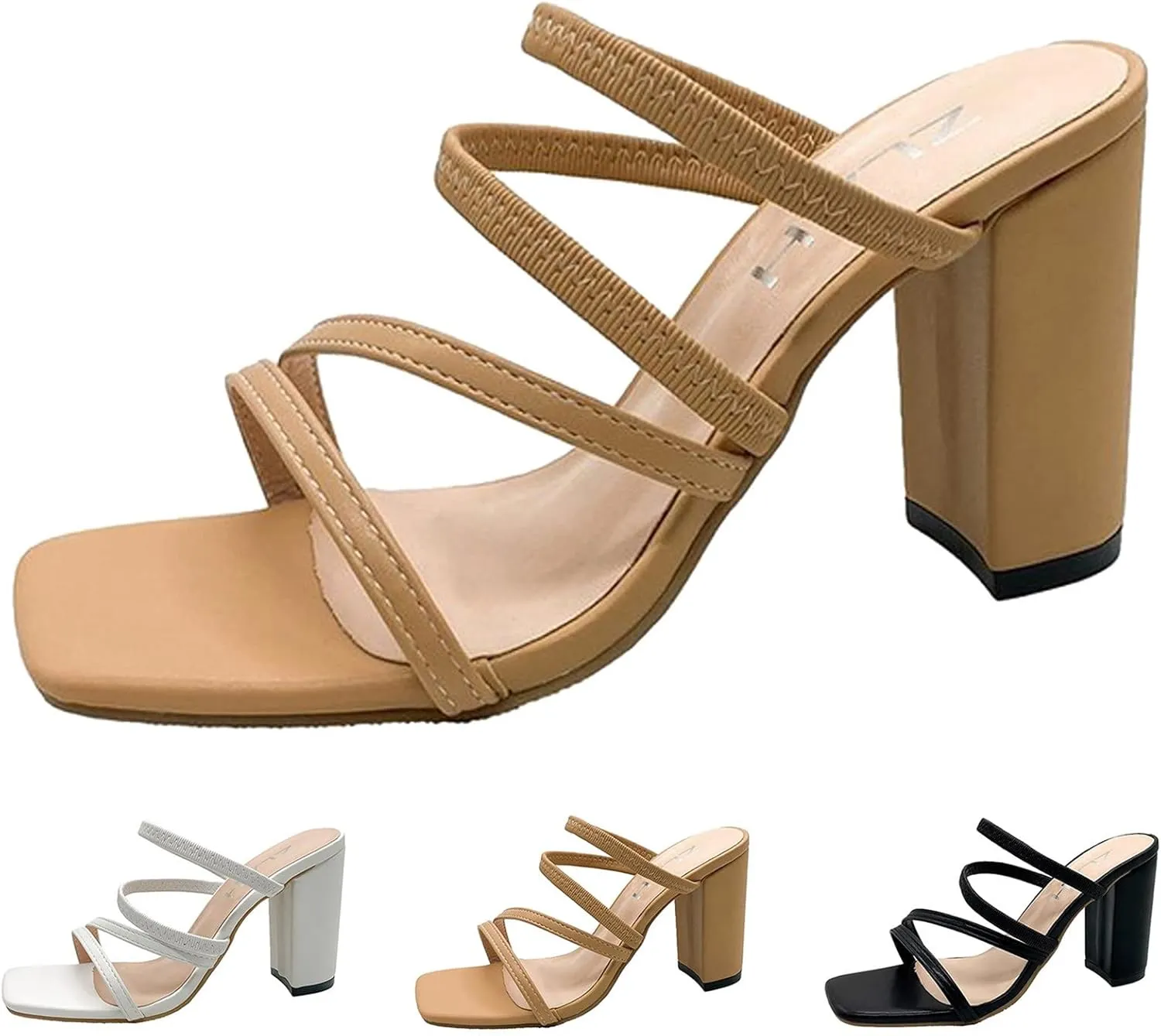Sandals Women's Square Open Toe Heeled Sandals Mules Slip On Block Chunky Mid Heels Sandals Slide Retro