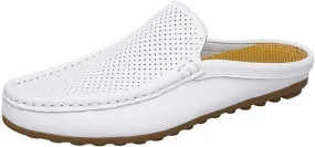 Santimon Men's Classic Leather Slippers Casual Office House Slip On Backless Loafers Breathable Perforated Mules for Men