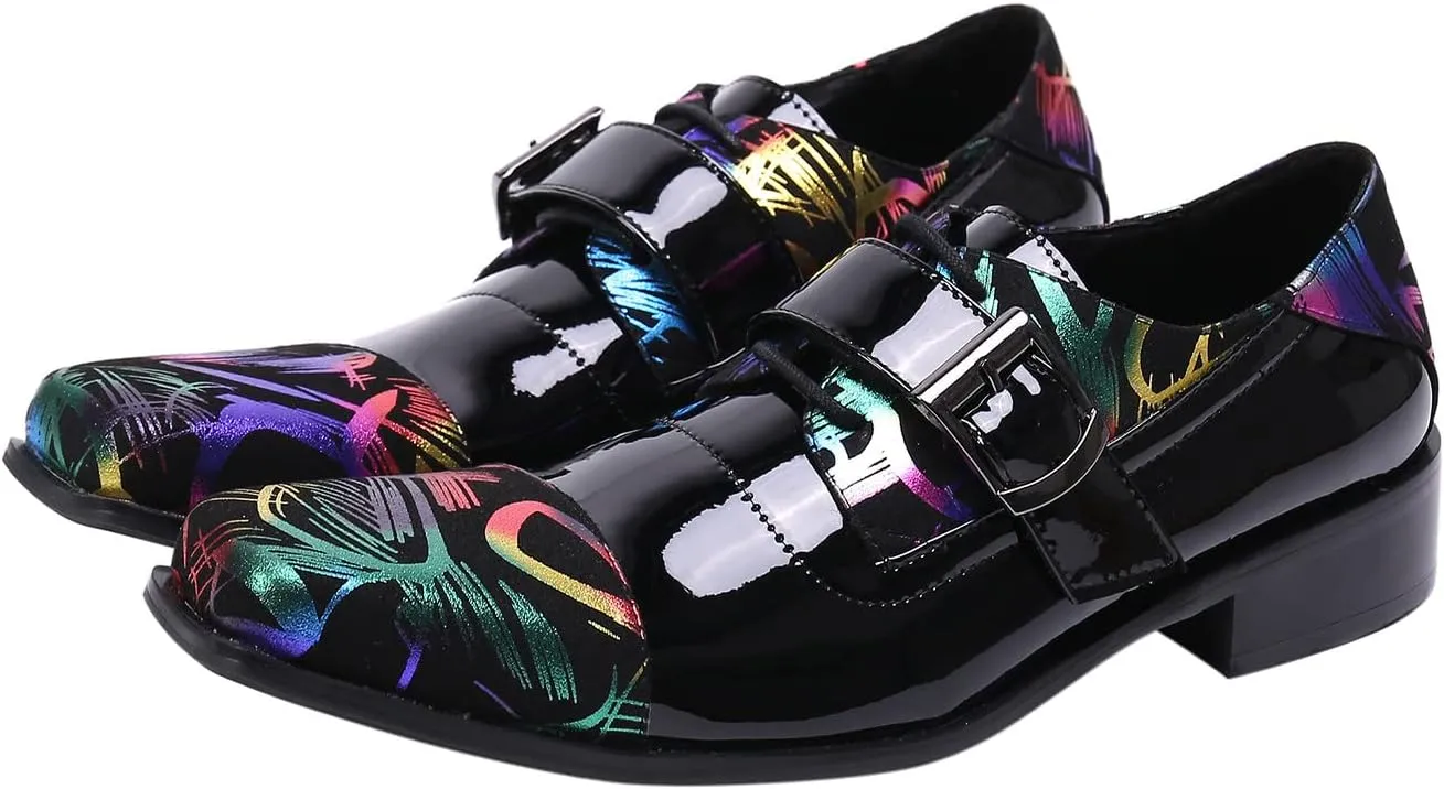 Santimon Mens Formal Dress Shoes Slip On Loafer Black Patent Leather Lace-up Shoes