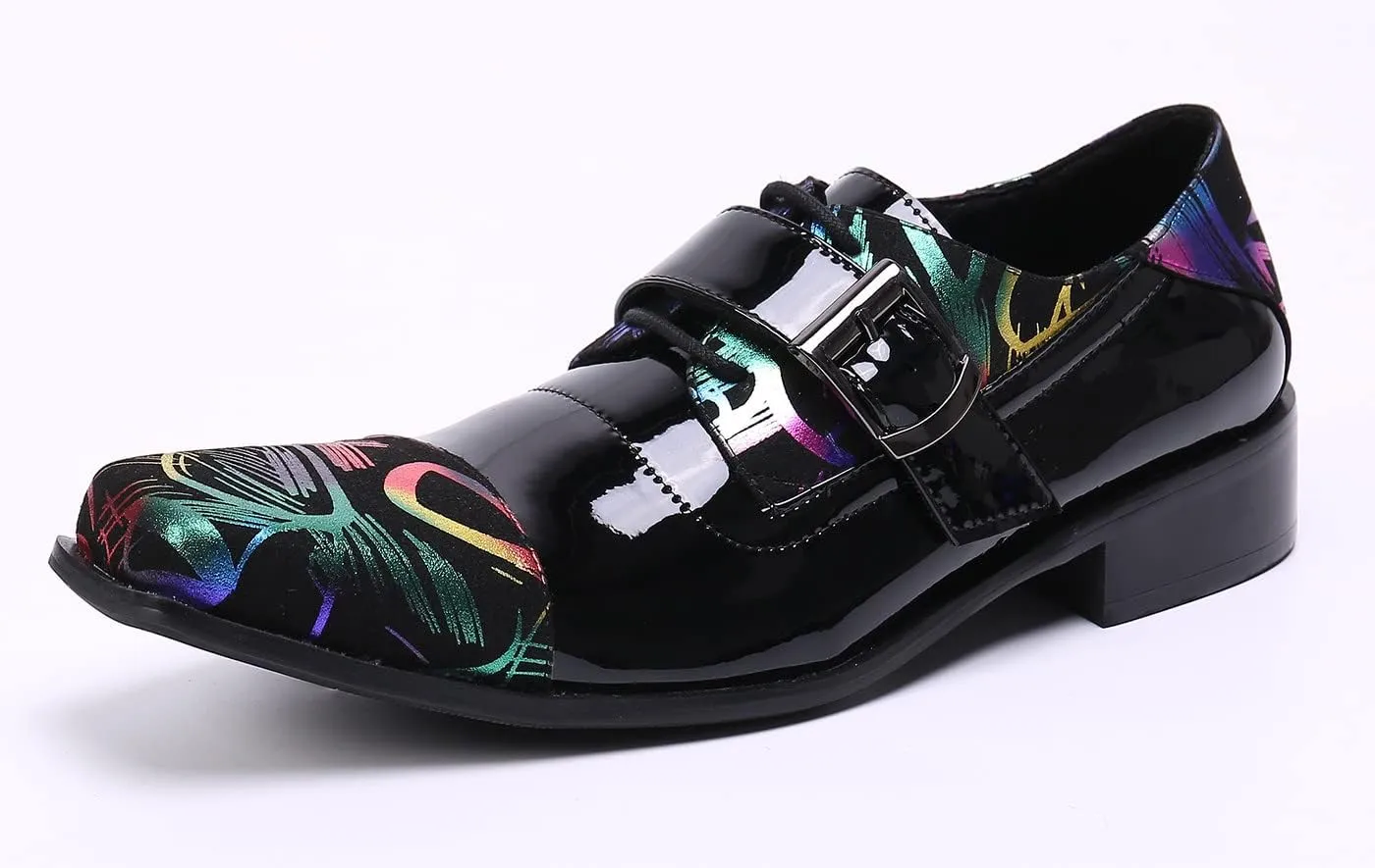 Santimon Mens Formal Dress Shoes Slip On Loafer Black Patent Leather Lace-up Shoes