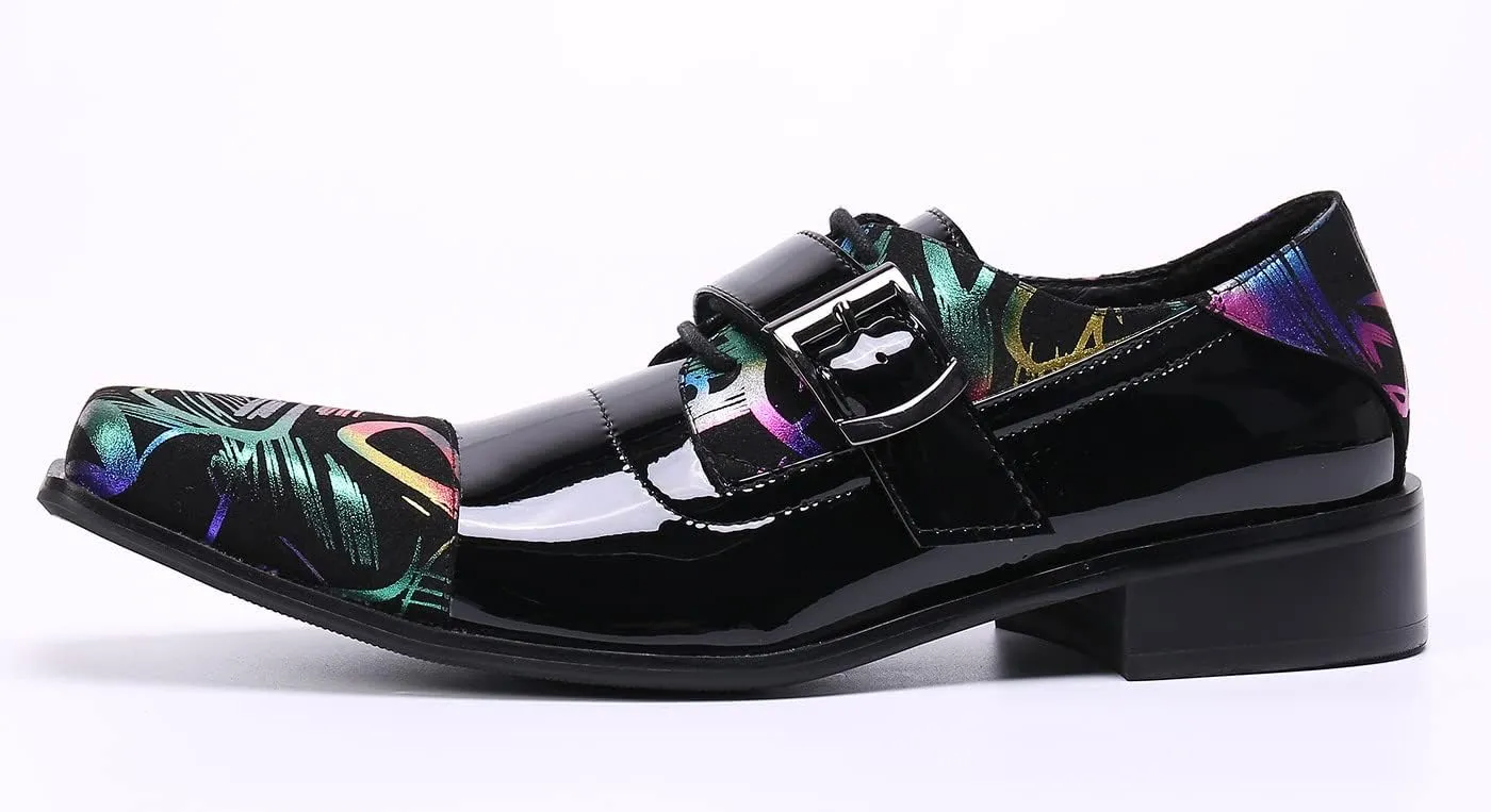 Santimon Mens Formal Dress Shoes Slip On Loafer Black Patent Leather Lace-up Shoes