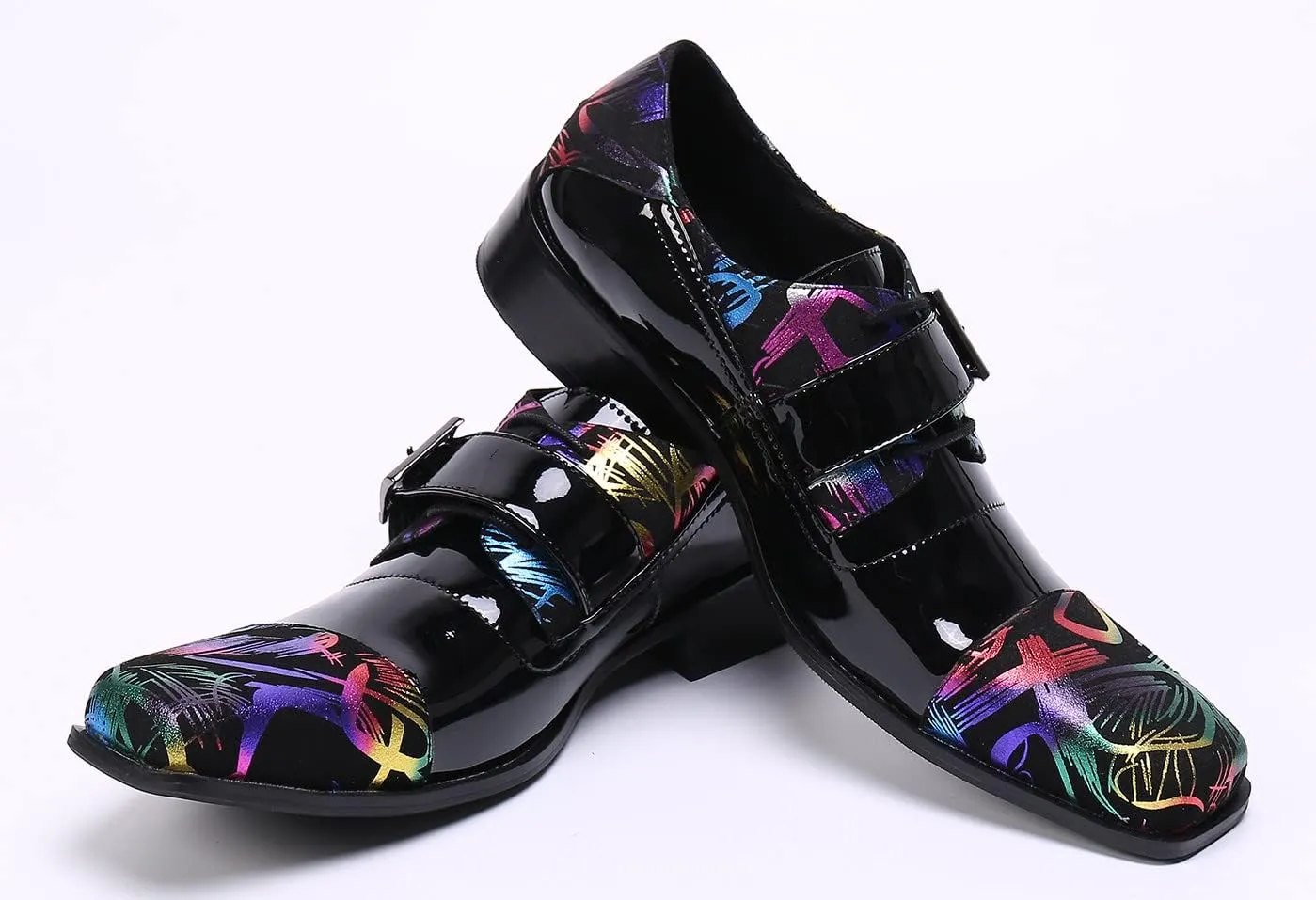Santimon Mens Formal Dress Shoes Slip On Loafer Black Patent Leather Lace-up Shoes