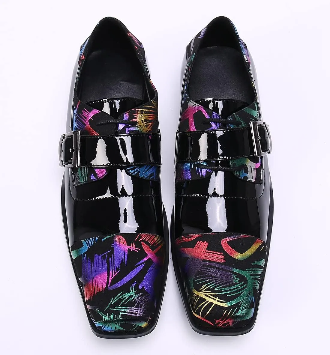 Santimon Mens Formal Dress Shoes Slip On Loafer Black Patent Leather Lace-up Shoes