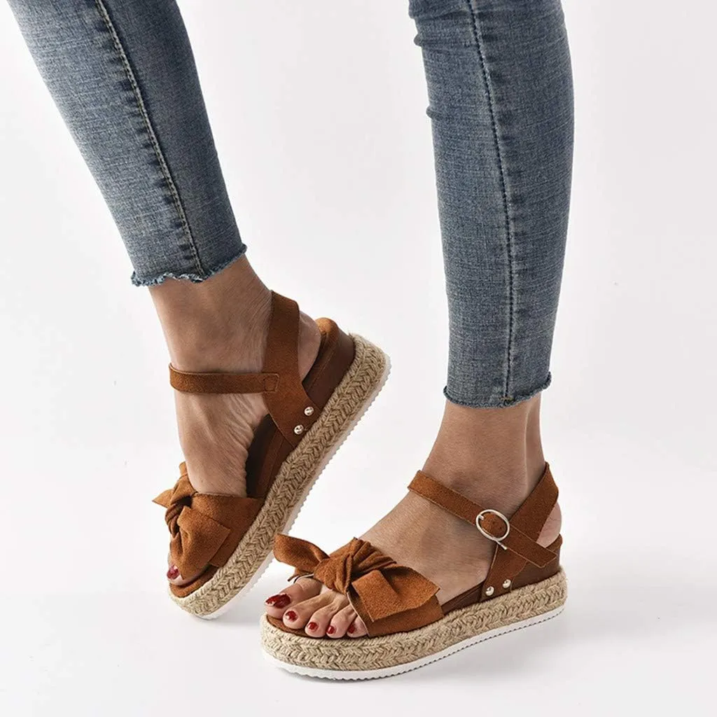 Shoes Open Toe Flower Women's Ladies Fashion Solid Leopard Wedges Bowknot Sandals Casual Shoes