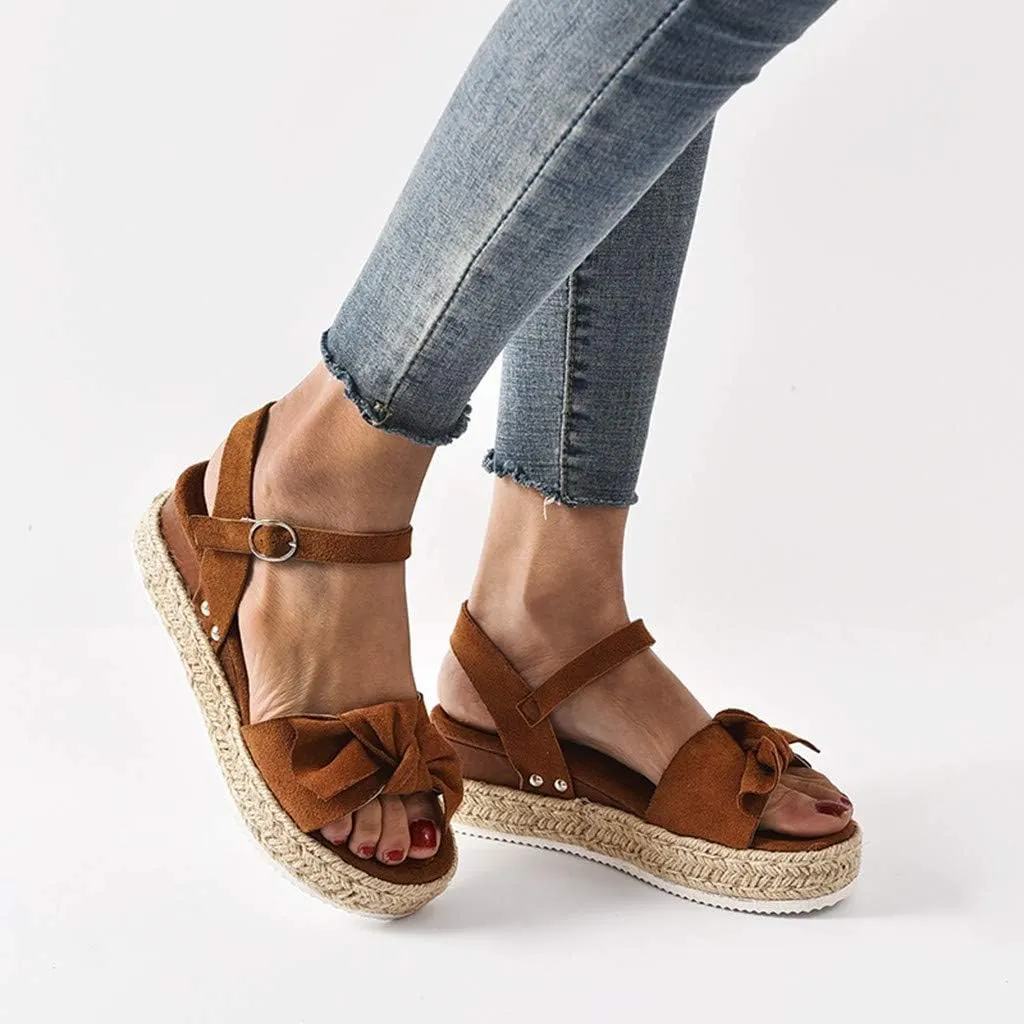Shoes Open Toe Flower Women's Ladies Fashion Solid Leopard Wedges Bowknot Sandals Casual Shoes