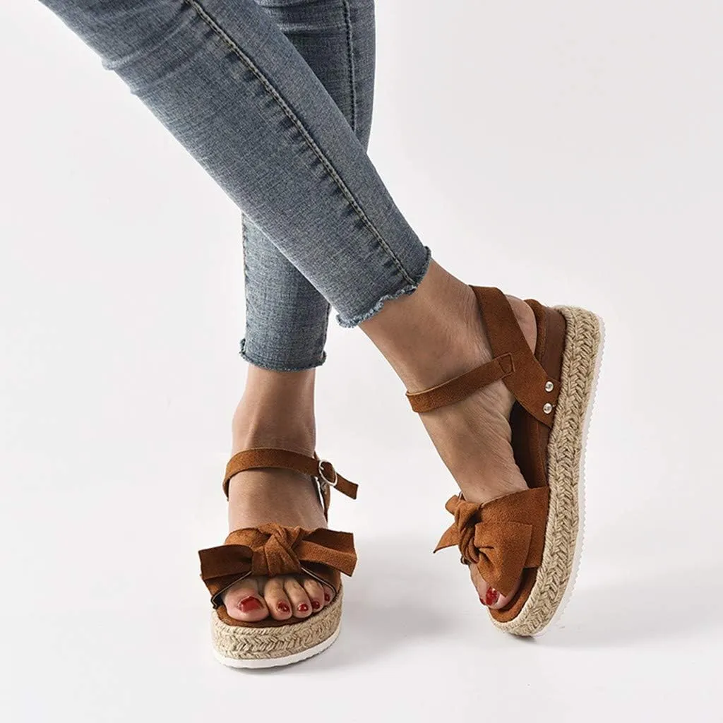 Shoes Open Toe Flower Women's Ladies Fashion Solid Leopard Wedges Bowknot Sandals Casual Shoes