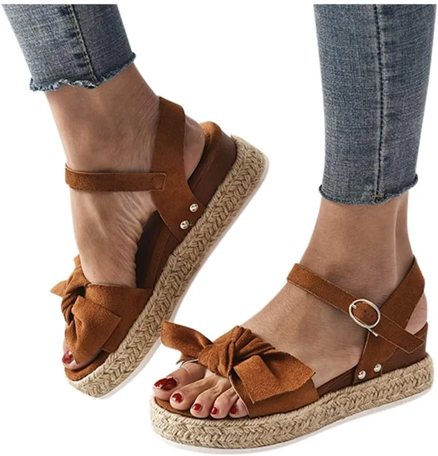 Shoes Open Toe Flower Women's Ladies Fashion Solid Leopard Wedges Bowknot Sandals Casual Shoes