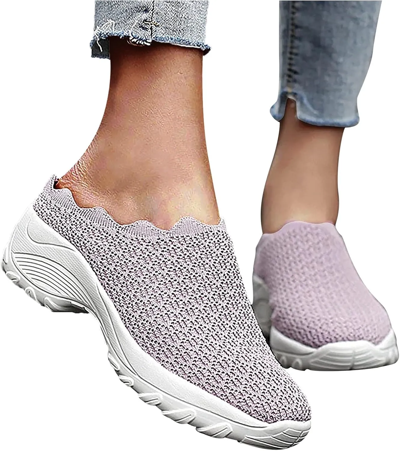 Shoes Women's Sport On Slip Toe Wedge Summer Round Casual Fashion Mesh Women's Swish Fashion Sneakers