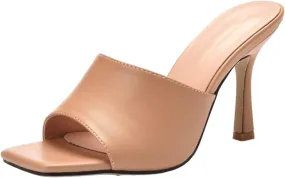 Slip on Elegant Pumps Women's Hight Heeled Sandals with Open Toes Square Toes and Stiletto Heels
