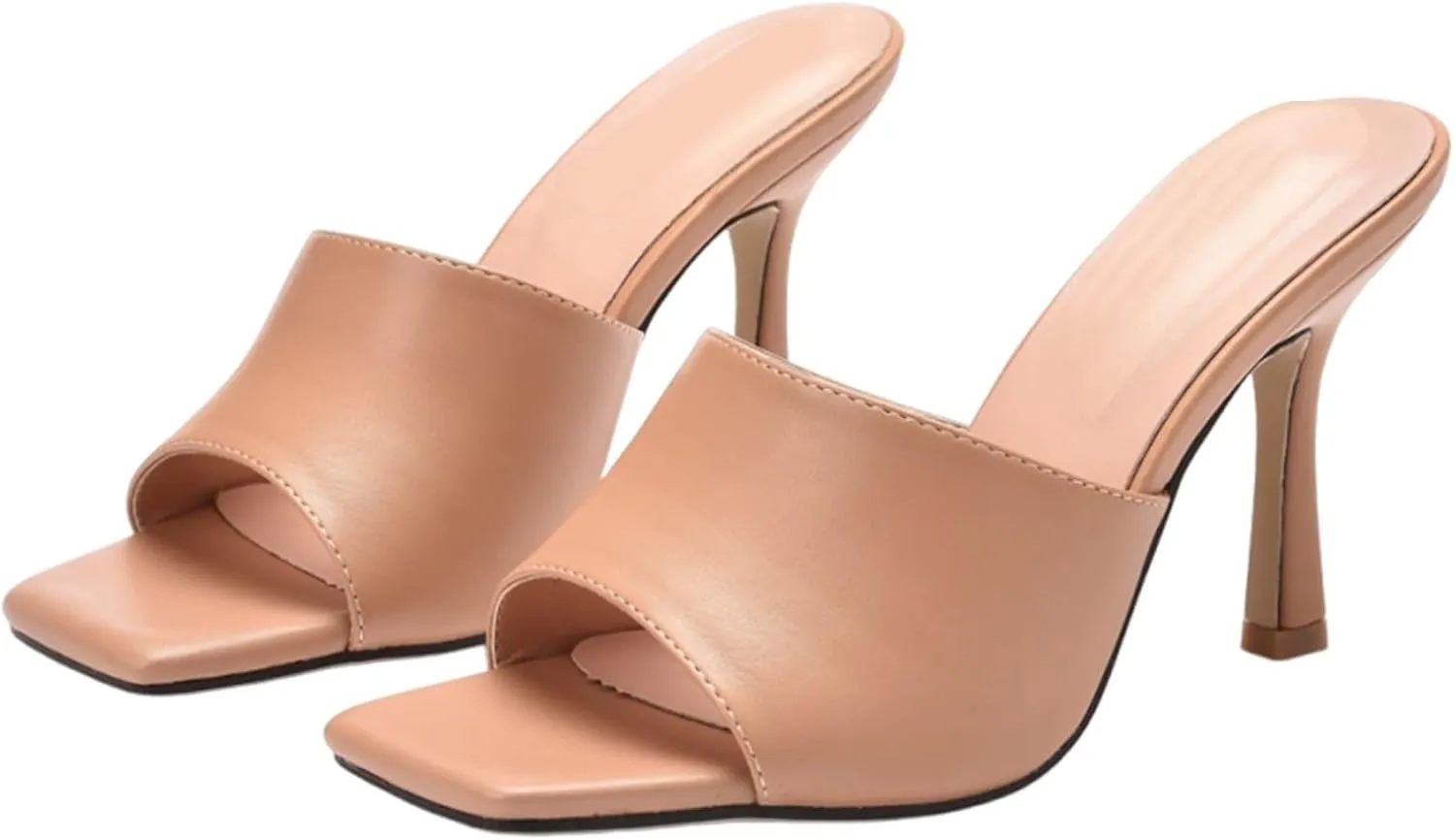 Slip on Elegant Pumps Women's Hight Heeled Sandals with Open Toes Square Toes and Stiletto Heels