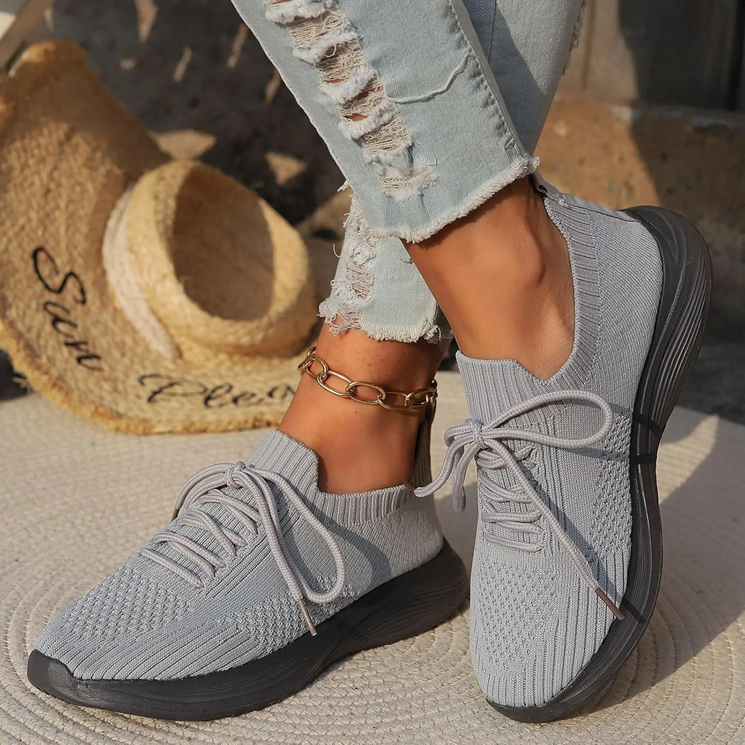 Slip on Shoes for Women Black Leather Tennis Shoes Women Casual Lace Up Non Slip Walking Shoes Women's Shoes