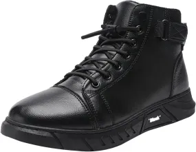 Slip on Walking Shoes Men PU Leather Comfortable Memory Foam Breathable Fashion High Top Sneakers Non Slip Indoor Outdoor Athletic Running Shoes