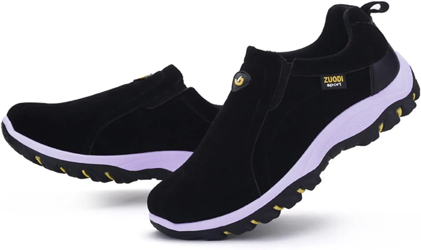 Slip on Walking Shoes Men PU Leather Hiking Shoes Comfortable Memory Foam Breathable Fashion Sneakers Non Slip Travel Jogging Workout Tennis Shoes Wide Width