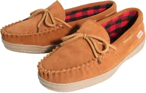 Slippers for Mens House Shoes Moccasin with Genuine suede Upper Flanel Lining Comfortable Memory Foam Rubber Soles Indoor Outdoor