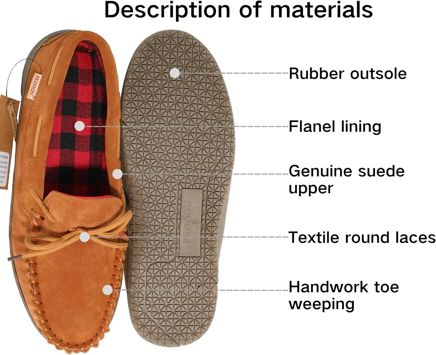 Slippers for Mens House Shoes Moccasin with Genuine suede Upper Flanel Lining Comfortable Memory Foam Rubber Soles Indoor Outdoor