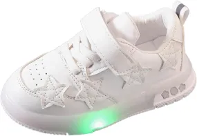 Sneakers for Girls Children's Casual LED Light Up Tennis Shoes Girls Leather Soft Up Lace Kids Girls Board Shoes