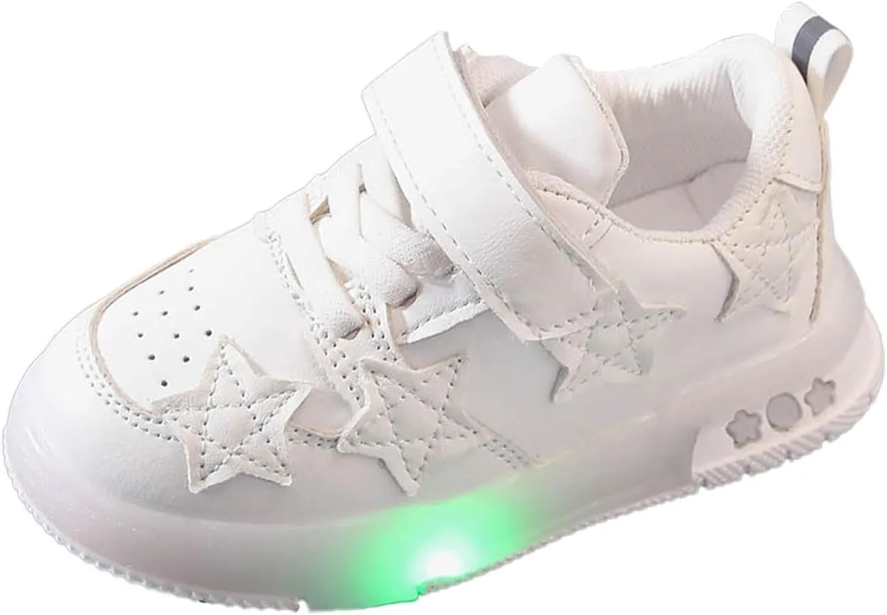 Sneakers for Girls Children's Casual LED Light Up Tennis Shoes Girls Leather Soft Up Lace Kids Girls Board Shoes