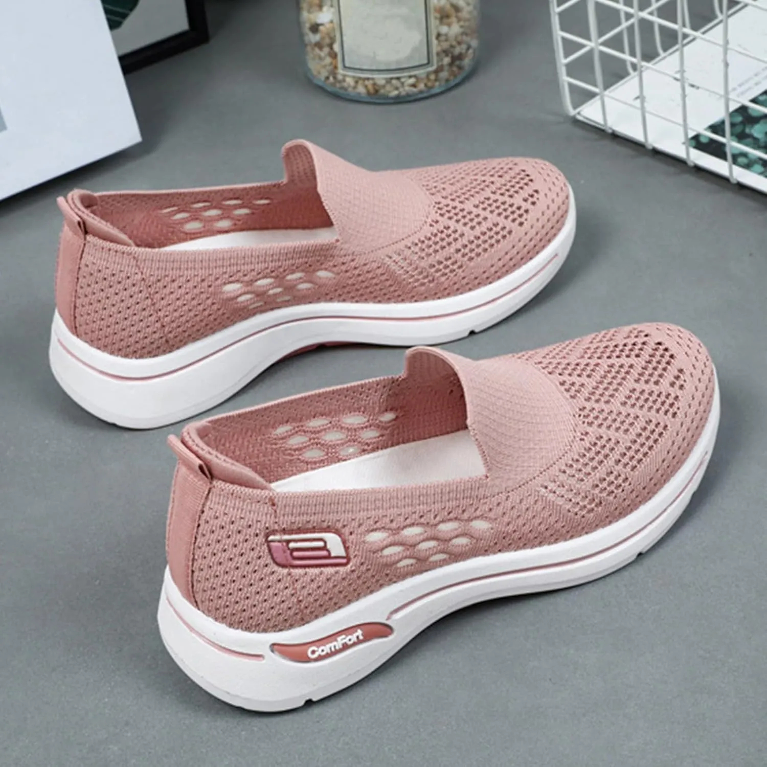 Sneakers for Women Diabetic Elderly Shoes Ladies Fashion Mary Jane Sneakers Mesh Breathable Walking Sneaker Summer Woven Hollow Out Orthopedic Soft Arch Support Walking Shoes