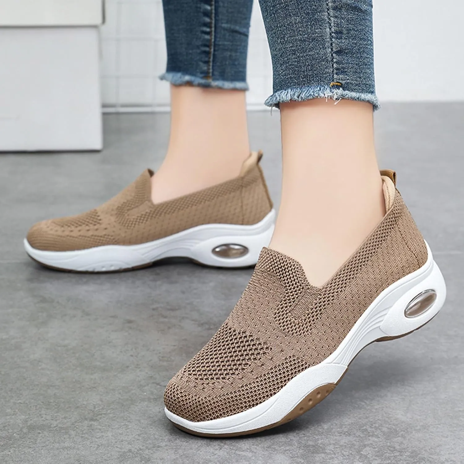 Sneakers Women Woven Orthopedic Breathable Soft Shoes Comfortable Knitted Slip on Sneakers Fashion Workoout Shopping Travel Casual Mesh Gym Shoes