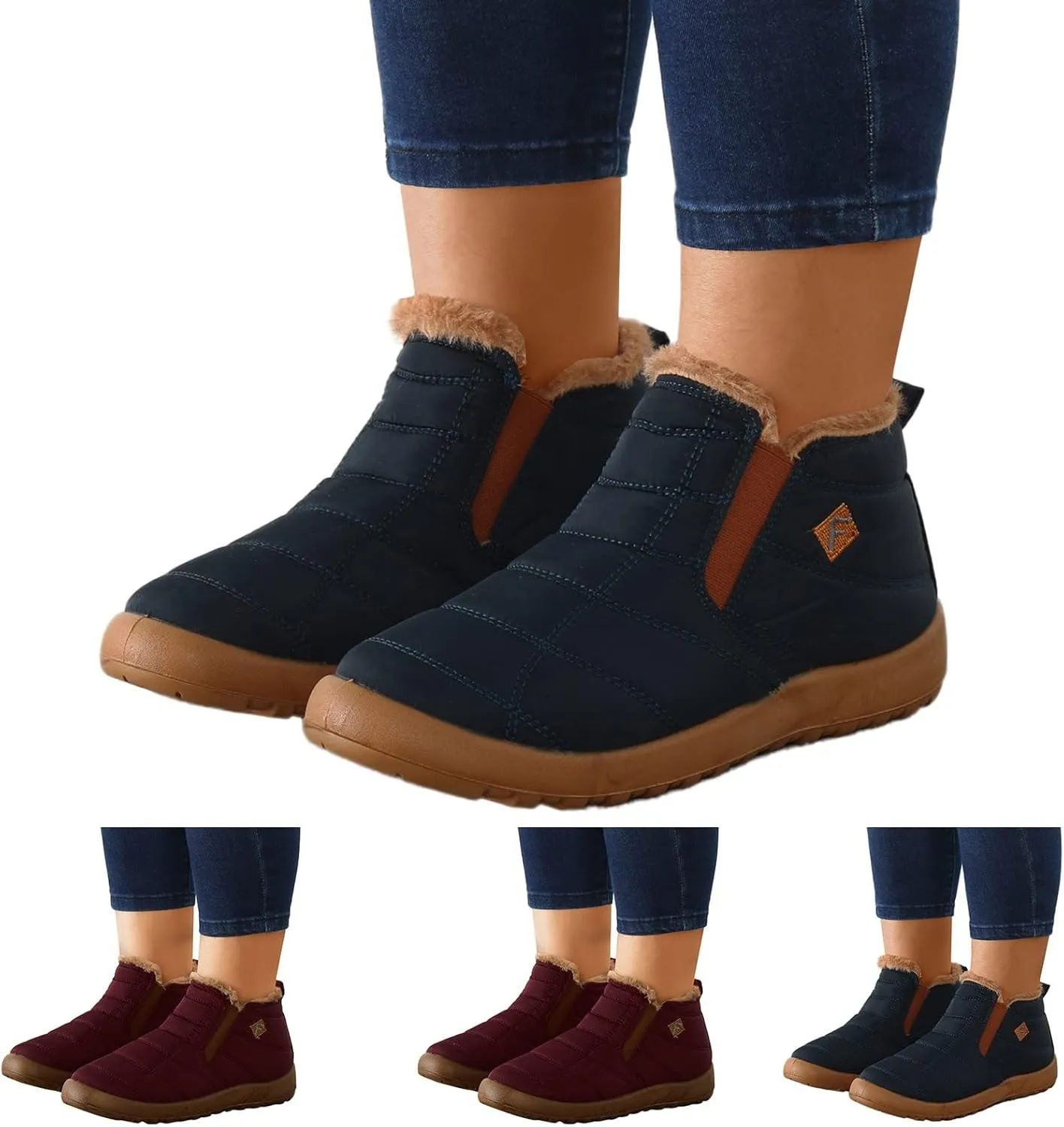 Snow Boots for Women Arch Support Womens Winter Shoes Slip On Ankle Booties Anti-Slip Water Resistant Fully Fur Lined Outdoor Flat Sneakers Thickening Shoes Wide Width Short Boots Shoes