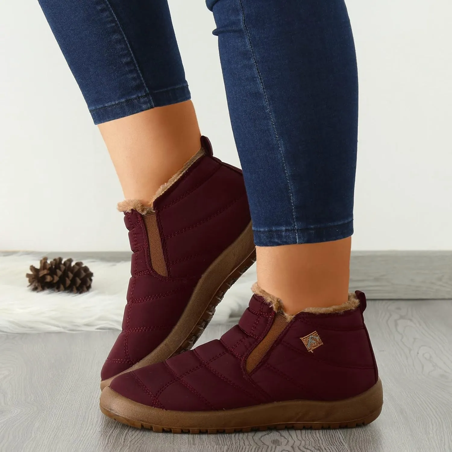 Snow Boots for Women Arch Support Womens Winter Shoes Slip On Ankle Booties Anti-Slip Water Resistant Fully Fur Lined Outdoor Flat Sneakers Thickening Shoes Wide Width Short Boots Shoes
