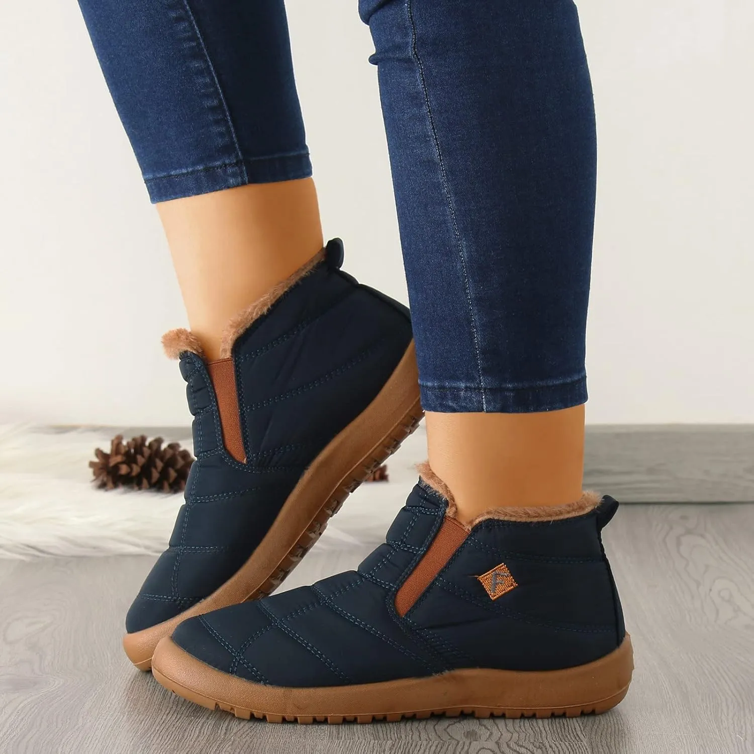 Snow Boots for Women Arch Support Womens Winter Shoes Slip On Ankle Booties Anti-Slip Water Resistant Fully Fur Lined Outdoor Flat Sneakers Thickening Shoes Wide Width Short Boots Shoes