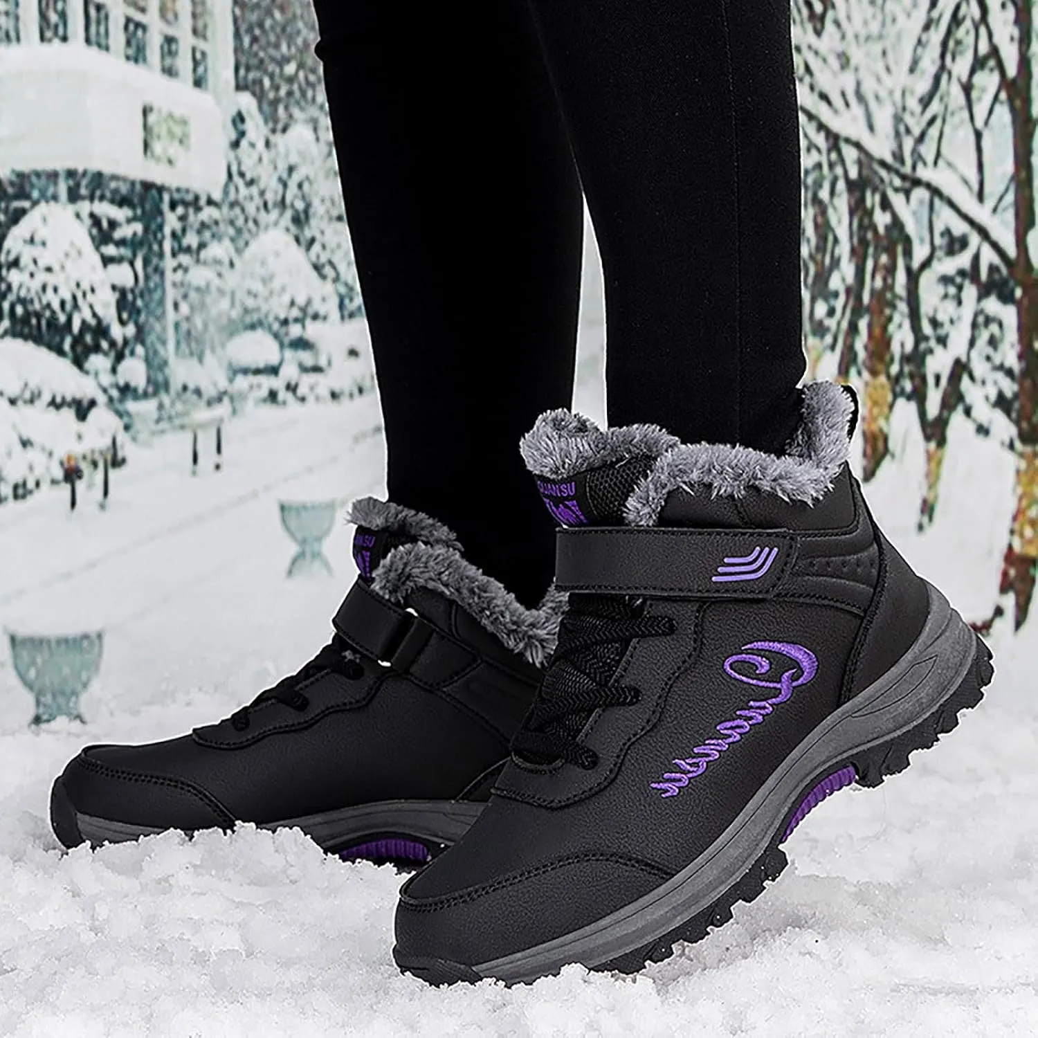 Snow Boots for Women Warm Fur lined Winter Boots Anti-Slip Comfortable Ankle Boots Cold Weather Boot Casual Fashion Lace Up Sneakers Outdoor Hiking Boots for Women Walking Shoes