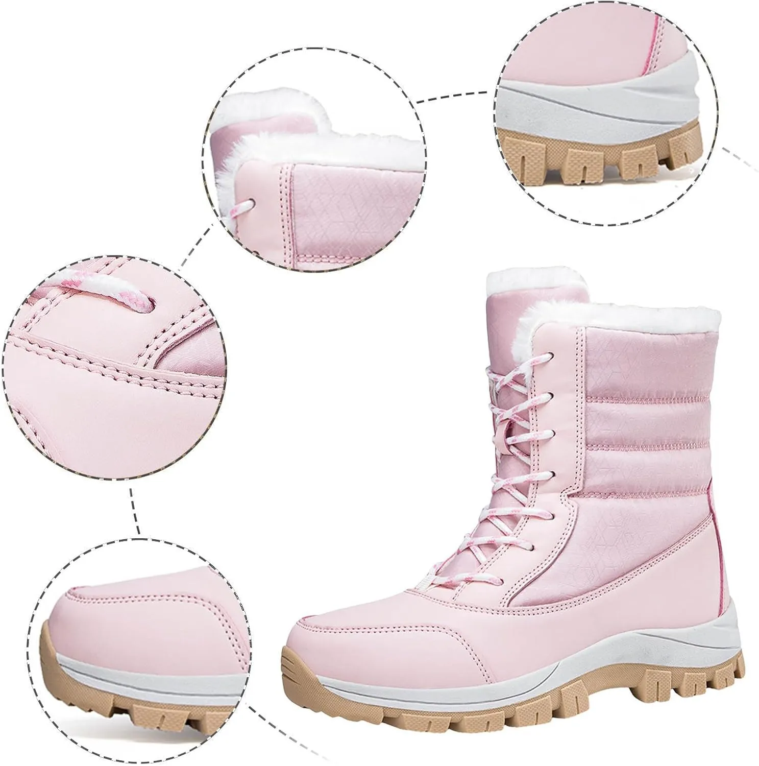 Snow Boots for Women - Women's Winter Snow Boots Warm Insulated Fleece Lined Winter Boots Anti Slip Ankle Boots Casual Lace Up Mid Calf Booties Comfortable Slip On Outdoor Walking Shoes